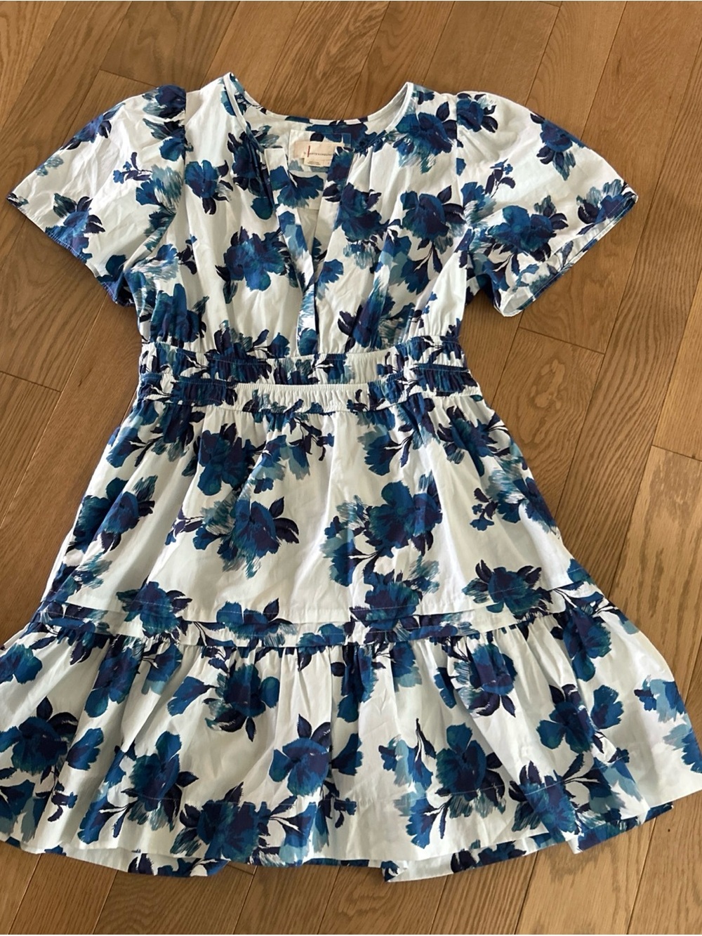 ANTHROPOLOGIE size L The Somerset Mini Dress Blue Floral Pockets - Picture 7 of 9